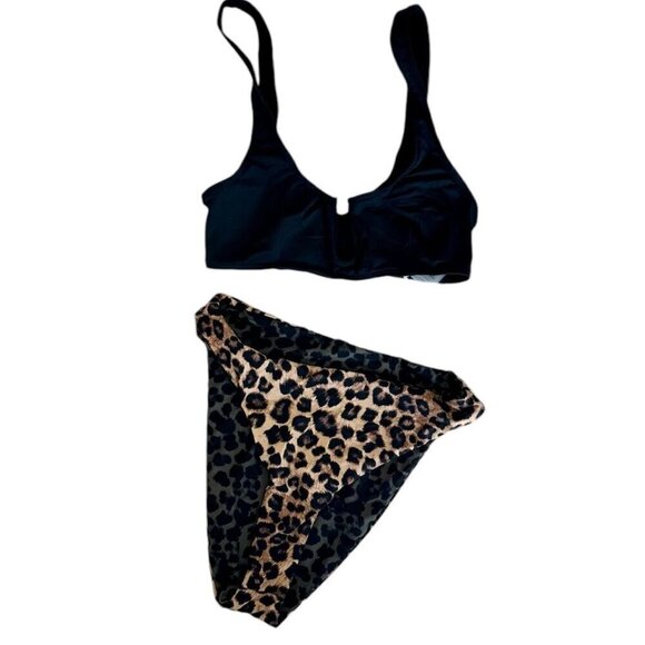 NWT Good American Bikini Top and Bottom Black/Animal Print - 1 (Small) - Picture 1 of 8